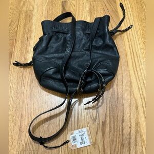 crossbody bag frye & co. black leather w gold embellishments. brand new w tags.